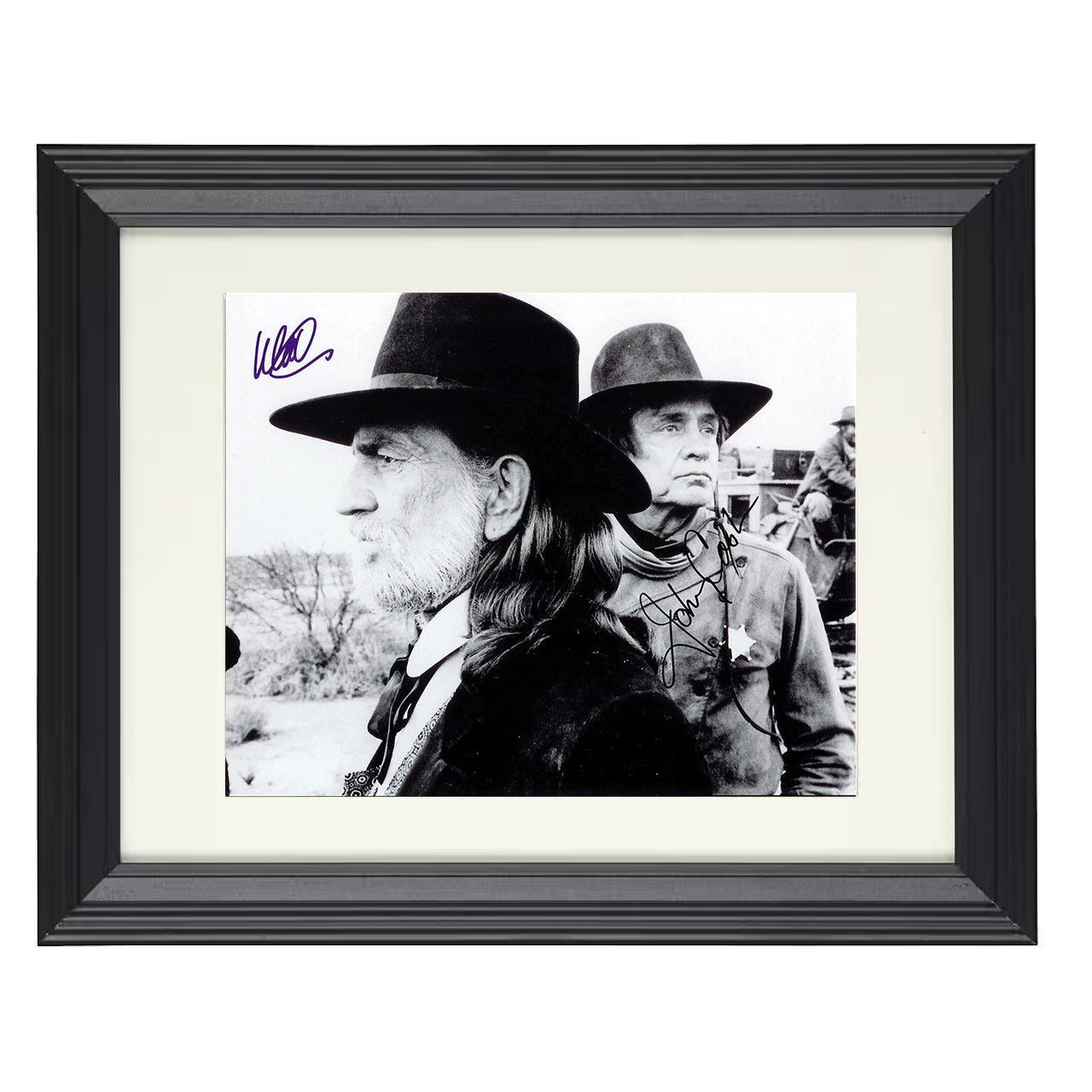 Willie Nelson and Johnny Cash – Outlaw Stagecoach Ride – 8x10 black beveled framed music wall art
