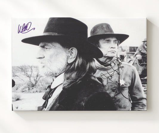 Willie Nelson and Johnny Cash - Outlaw Stagecoach Ride 16x20 Gallery Frame vintage music wall art
