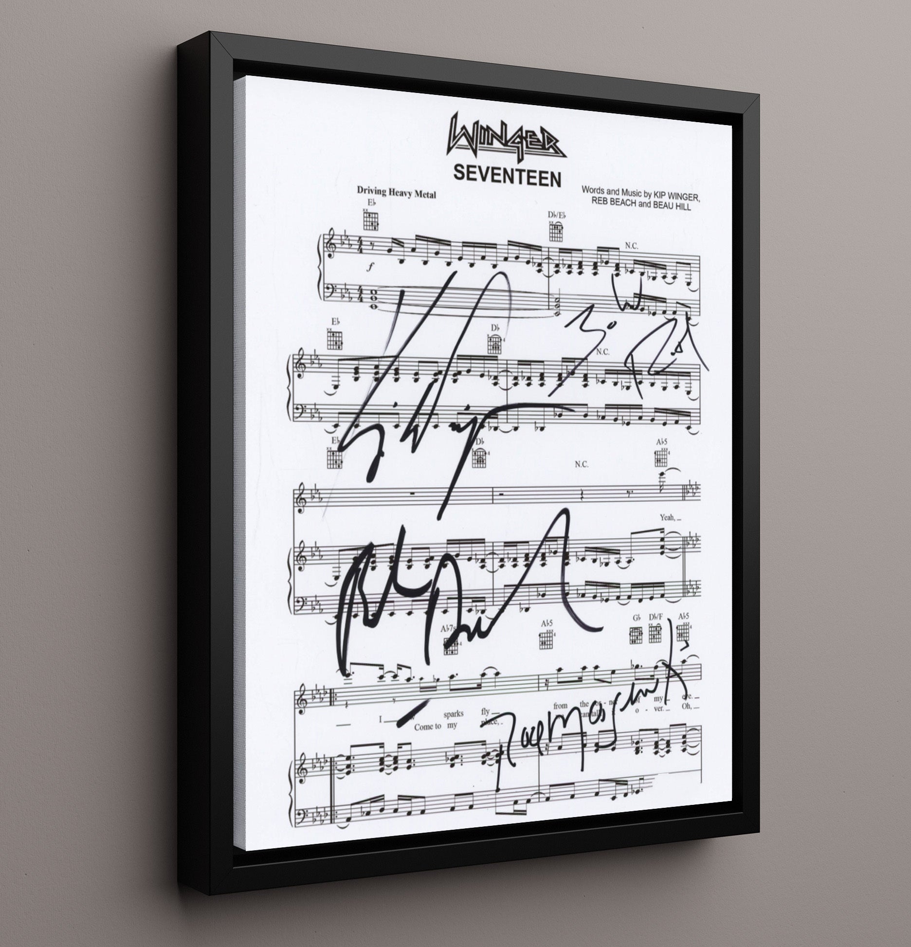Winger - Seventeen Ed Lyric Sheet Music Wall Art 16x20 Framed Canvas wall art print – Music decor