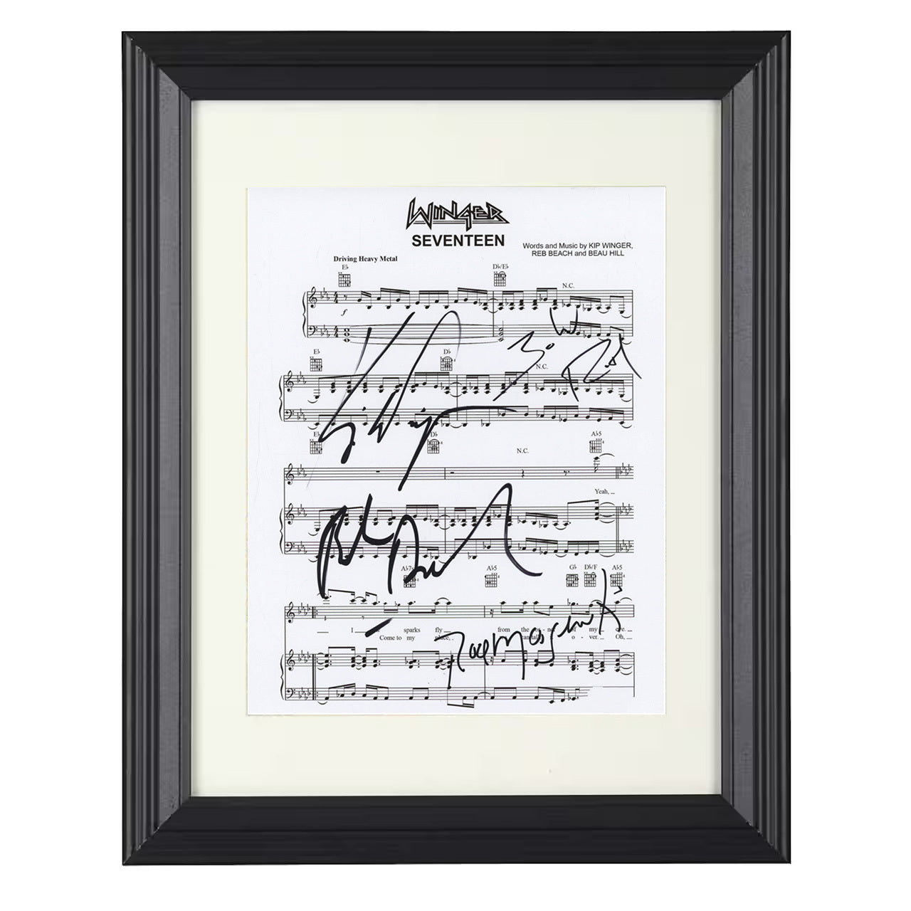 Winger – Seventeen ed Lyric Sheet – 8x10 black beveled framed music wall art