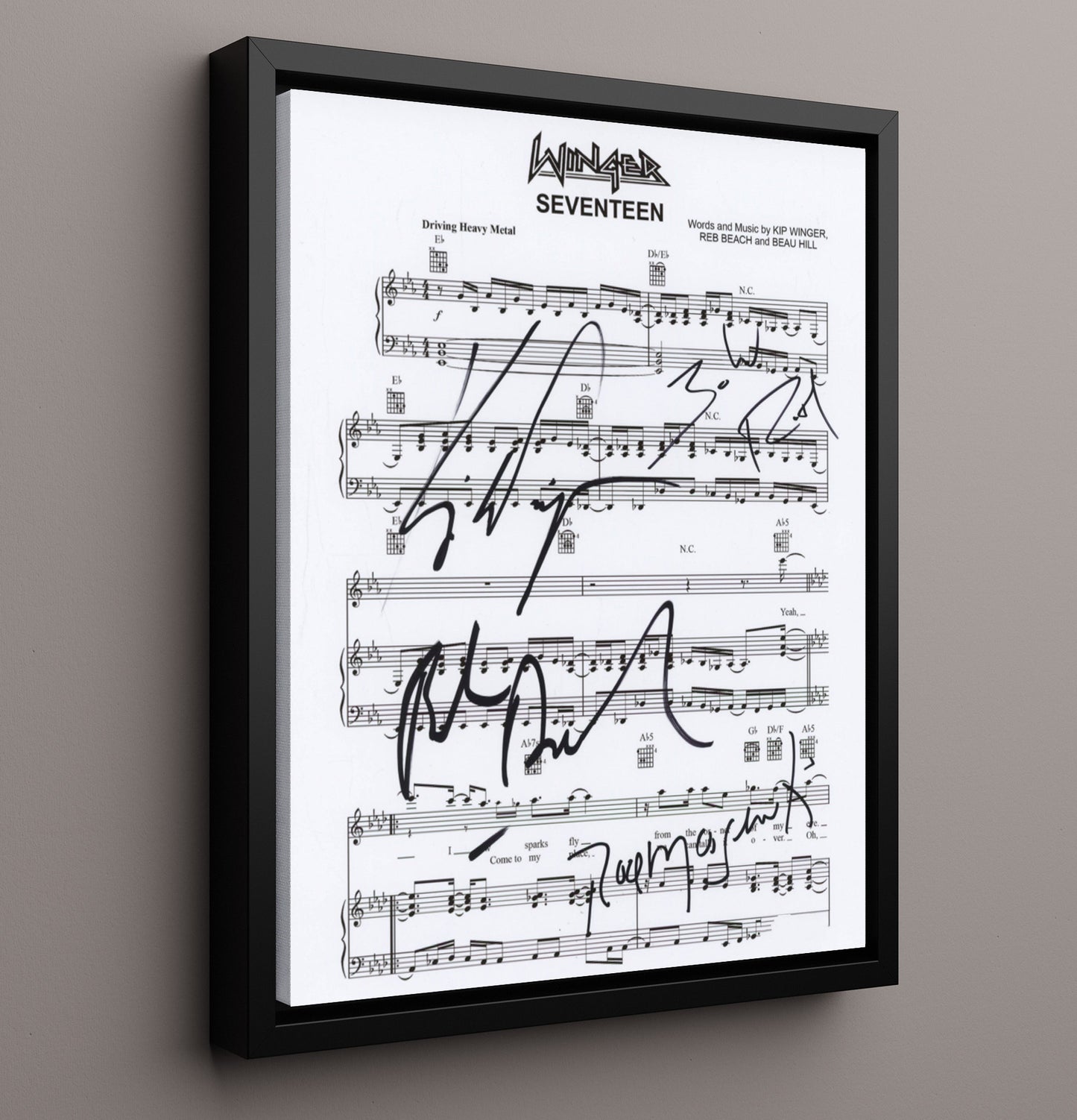 Winger - Seventeen ed Lyric Sheet - Vintage Music Wall Art - 16x20 Framed Canvas music decor