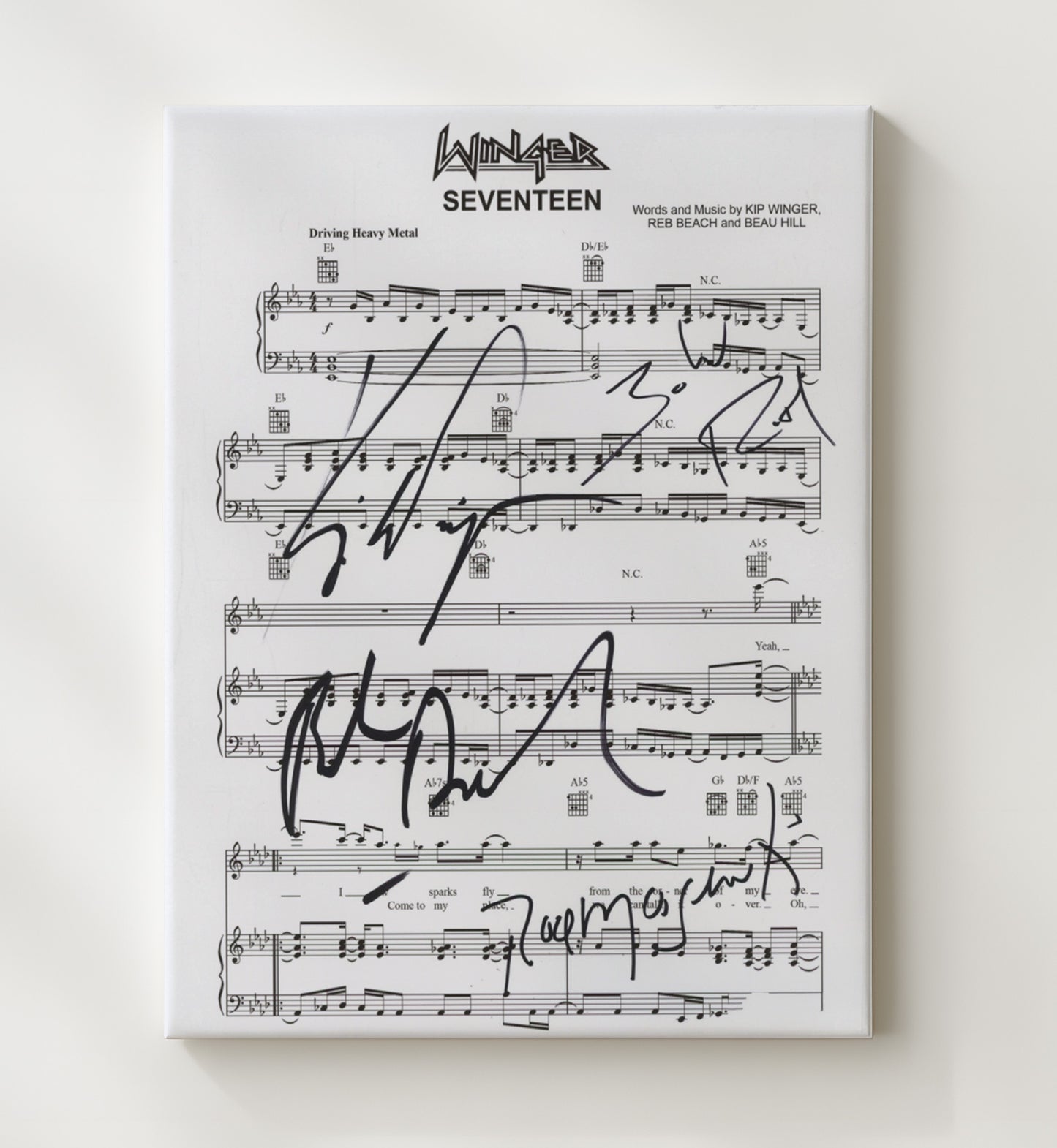 Winger - Seventeen Ed Lyric Sheet Music Wall Art 20x24 Canvas wall art print – Music decor