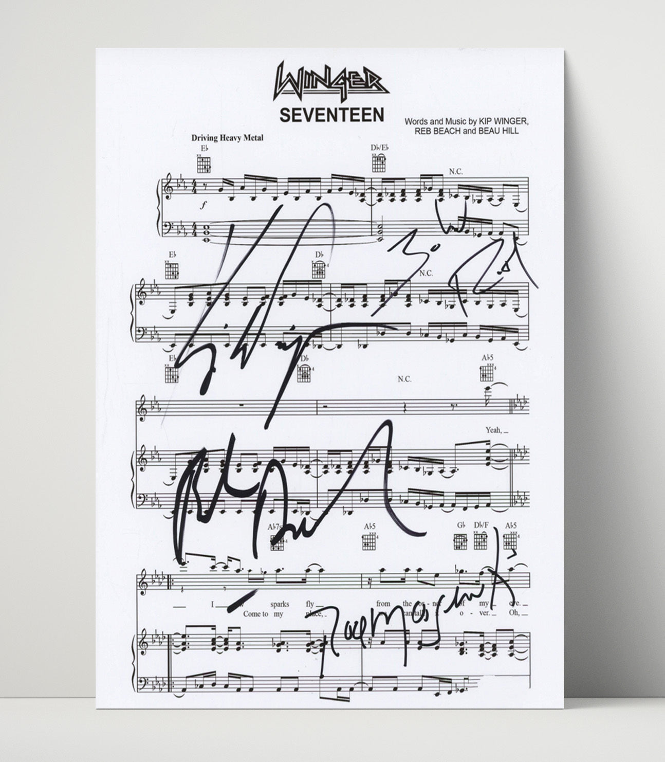 Winger - Seventeen Ed Lyric Sheet Music Wall Art 16x20 Unframed Print wall art print – Music decor