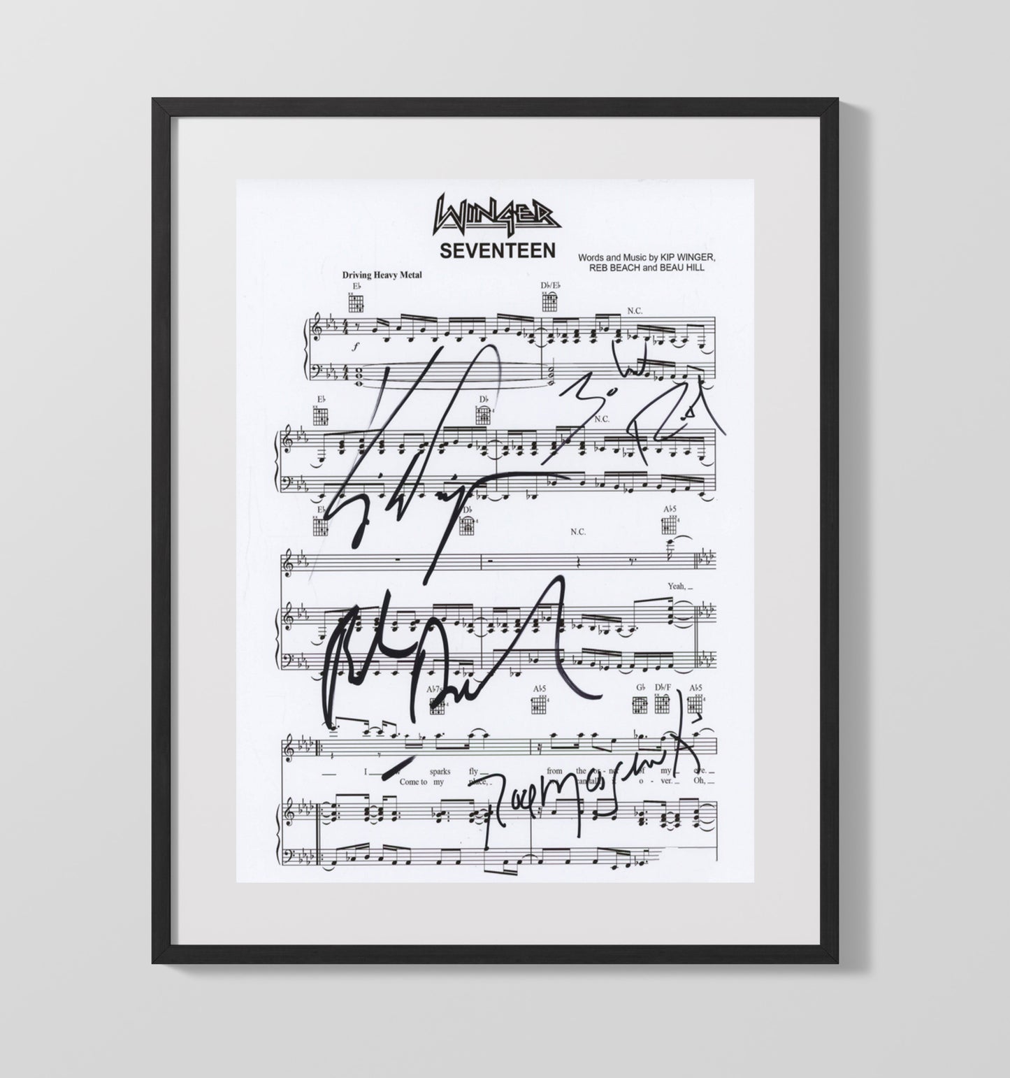 Winger - Seventeen ed Lyric Sheet - Vintage Music Wall Art - 16x20 Gallery Frame music decor