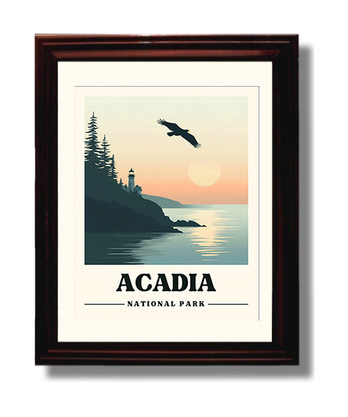 Acadia Head Lighthouse National Parks Wall Art - 8x10 Beveled Frame