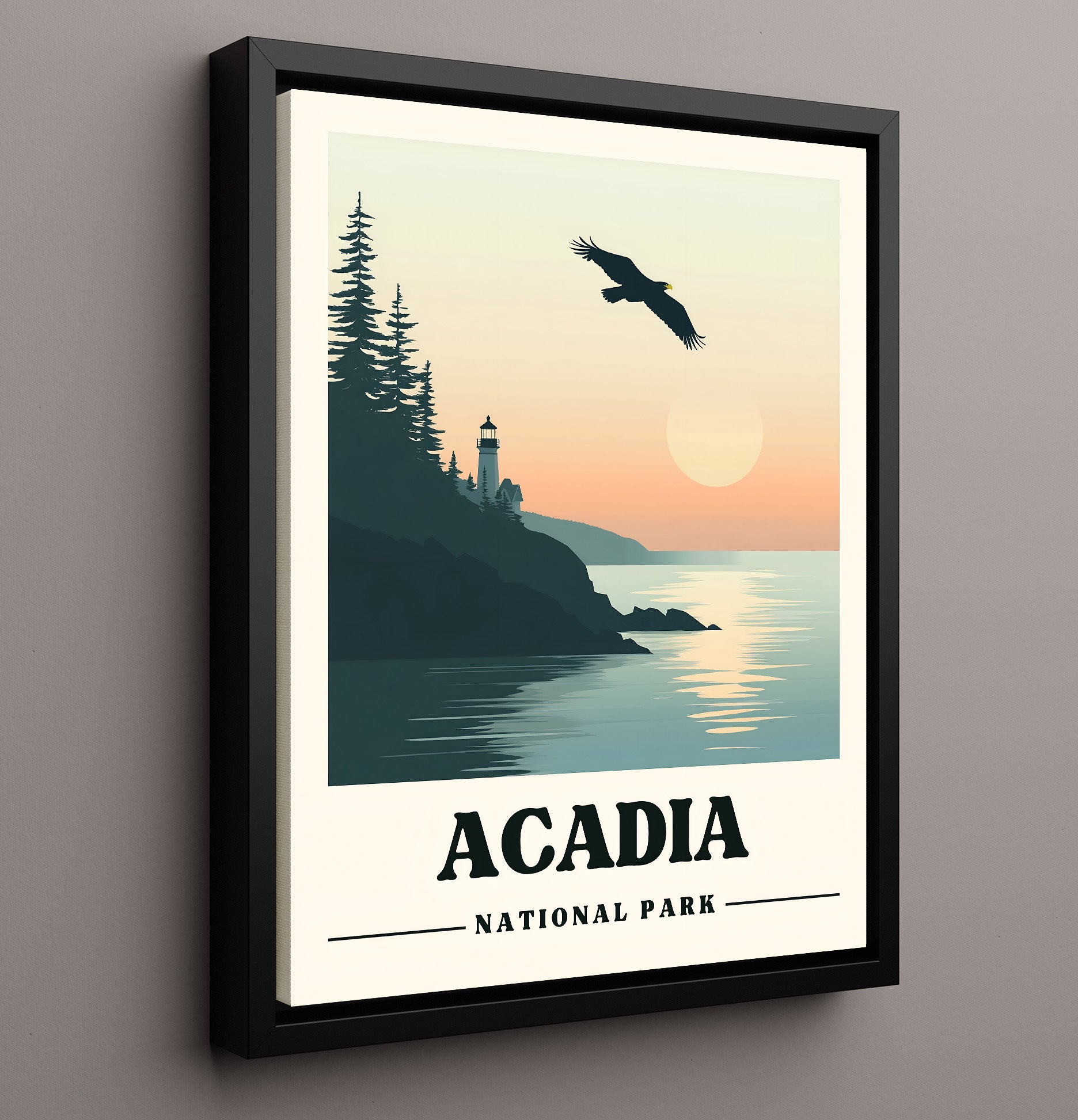 Acadia Head Lighthouse National Parks Wall Art - 16x20 Framed Canvas