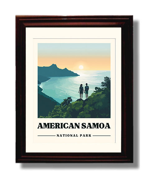 American Samoa Mount Alava Version 1 National Parks Wall Art - 8x10 Beveled Frame