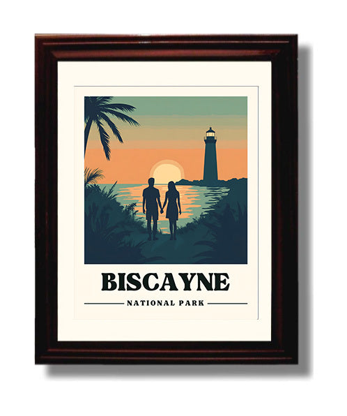 Biscayne Boca Chita Key Lighthouse National Parks Wall Art - 8x10 Beveled Frame