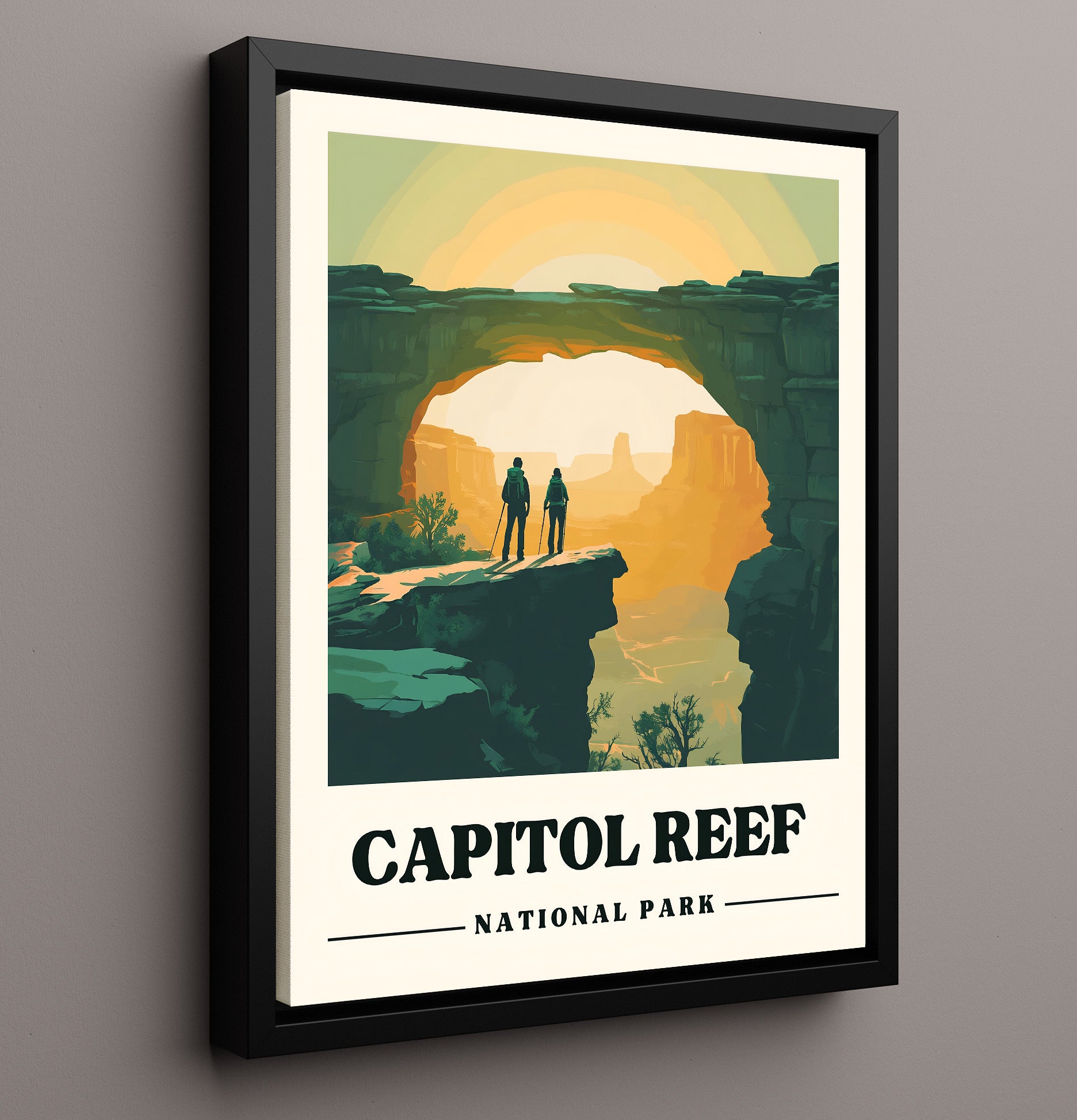 Capitol Reef Hickman Bridge National Parks Wall Art - 16x20 Framed Canvas