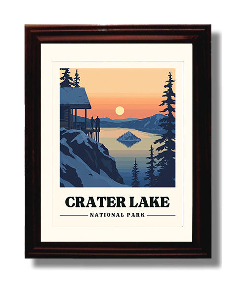 Crater Lake Watchman Overlook National Parks Wall Art - 8x10 Beveled Frame