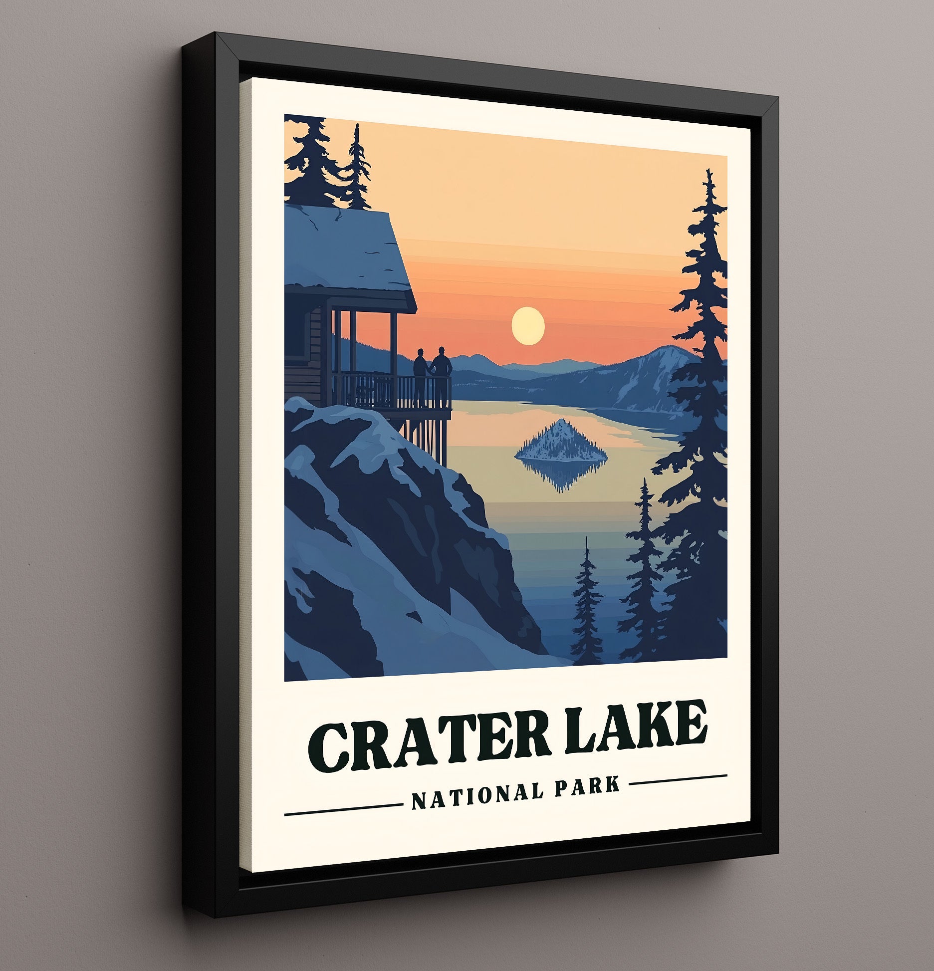 Crater Lake Watchman Overlook National Parks Wall Art - 16x20 Framed Canvas