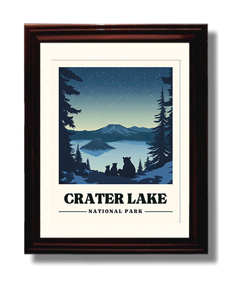 Crater Lake Wizard Island National Parks Wall Art - 8x10 Beveled Frame