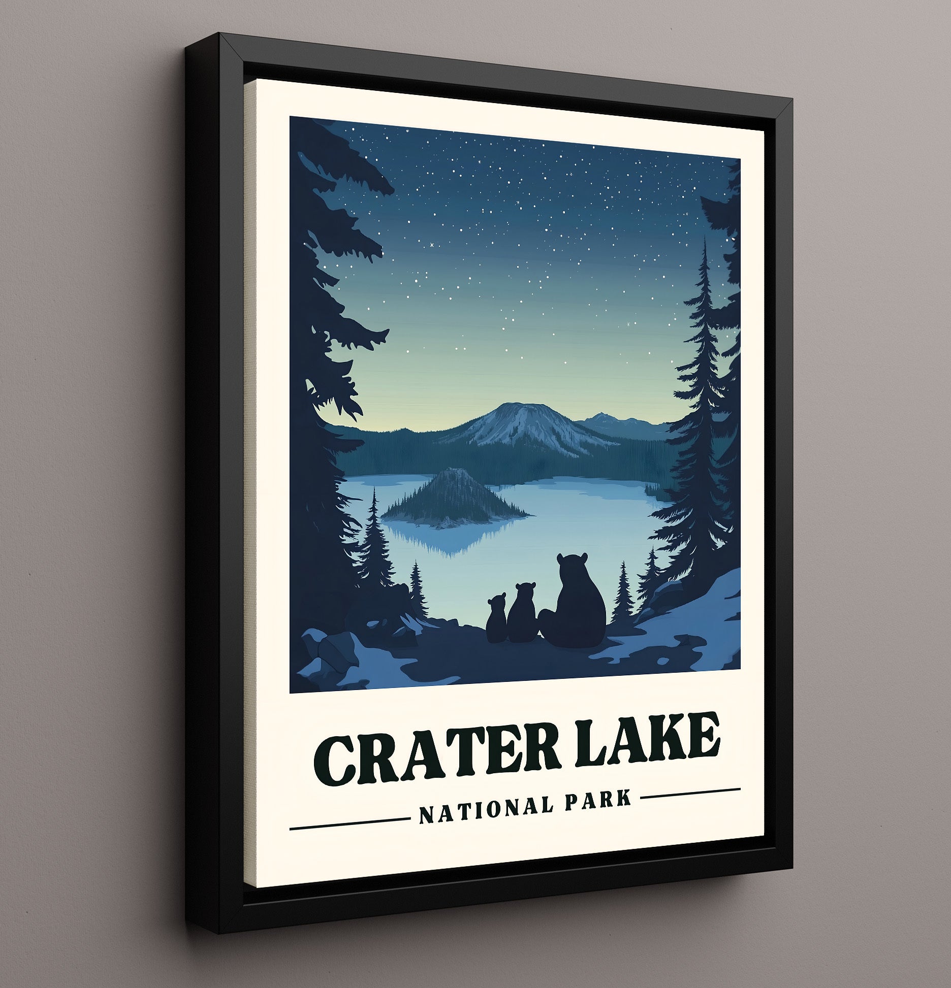 Crater Lake Wizard Island National Parks Wall Art - 16x20 Framed Canvas