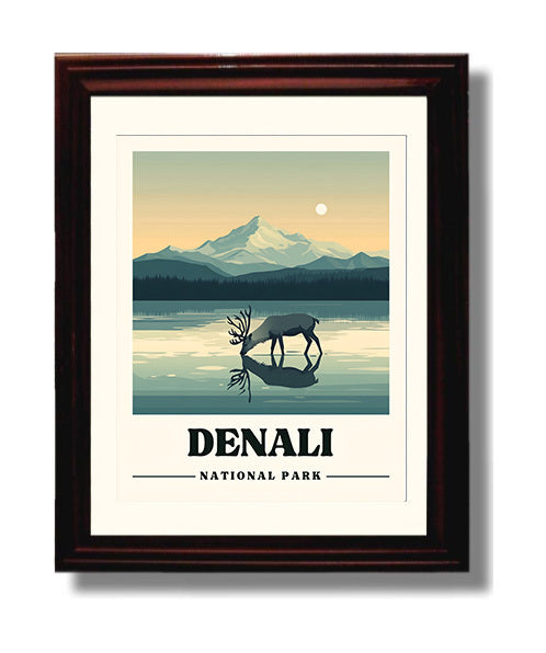 Denali Mount McKinley National Parks Wall Art - 8x10 Beveled Frame