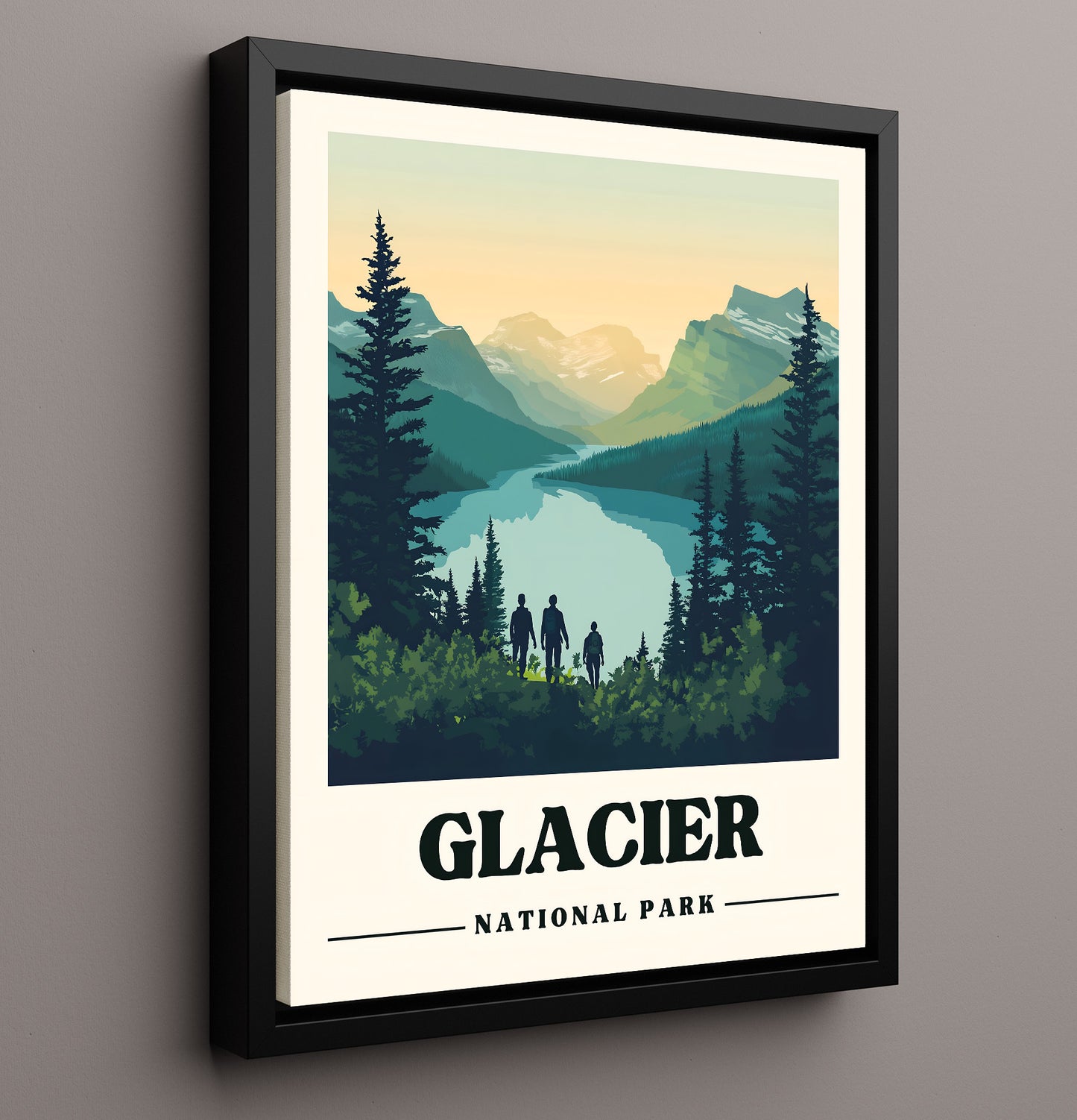 Glacier Many Glacier Valley Version 1 National Parks Wall Art - 16x20 Framed Canvas