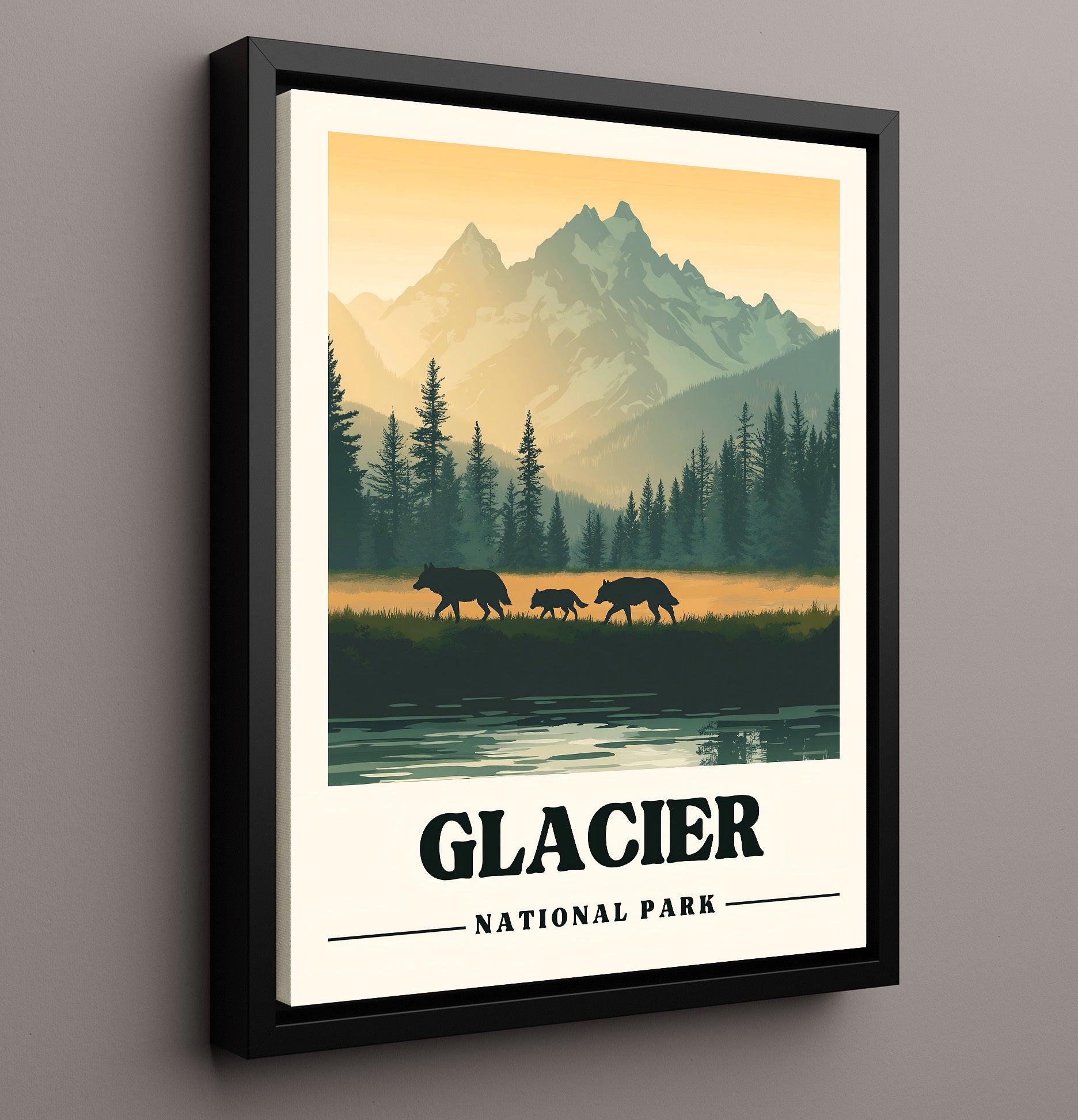 Glacier Many Glacier Valley Version 2 National Parks Wall Art - 16x20 Framed Canvas
