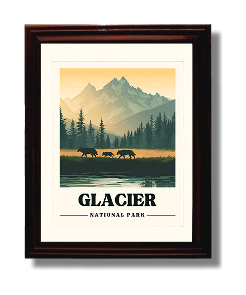 Glacier Many Glacier Valley Version 2 National Parks Wall Art - 8x10 Beveled Frame