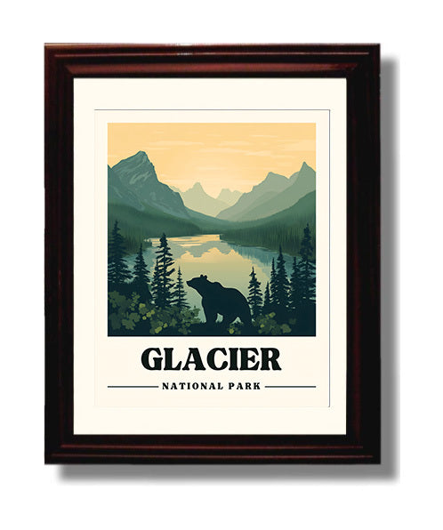 Glacier Many Glacier Valley Version 3 National Parks Wall Art - 8x10 Beveled Frame