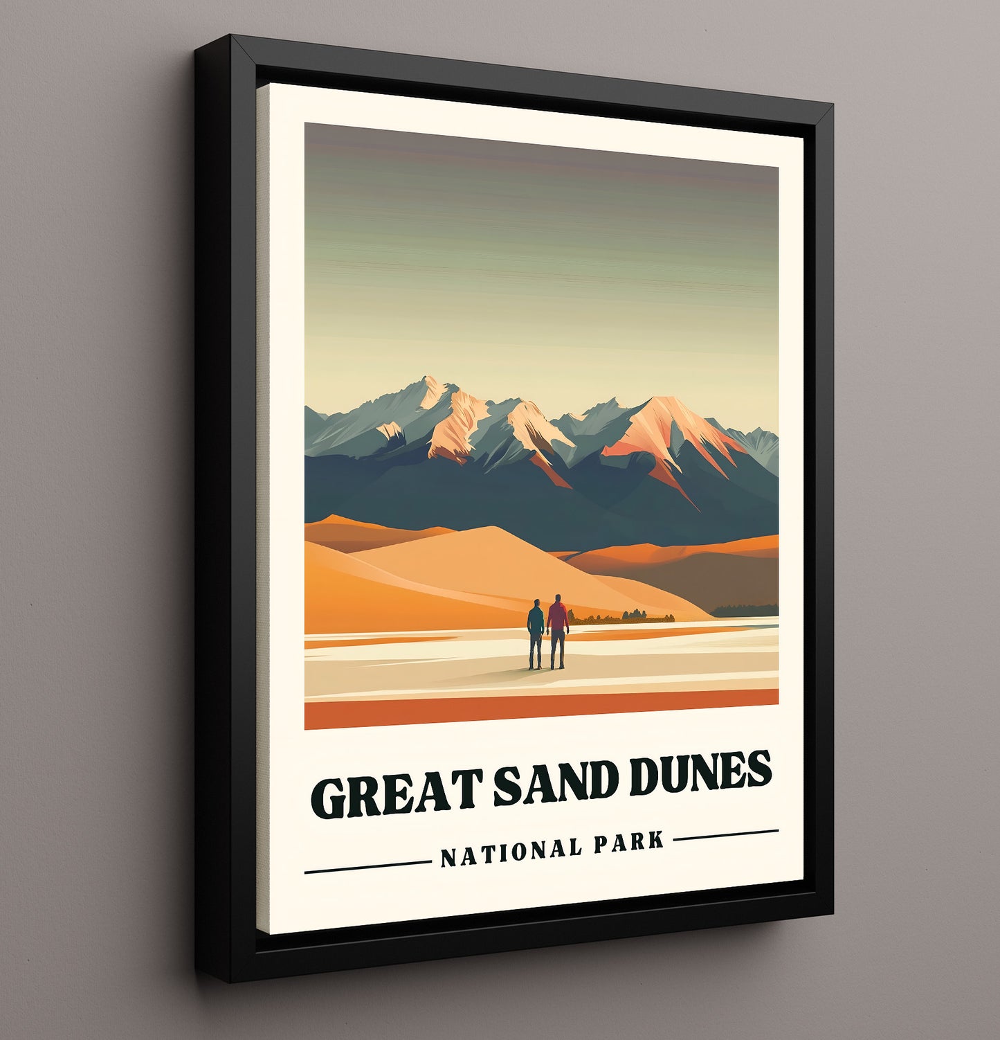 Great Sand Dunes Medano Creek National Parks Wall Art - 16x20 Framed Canvas