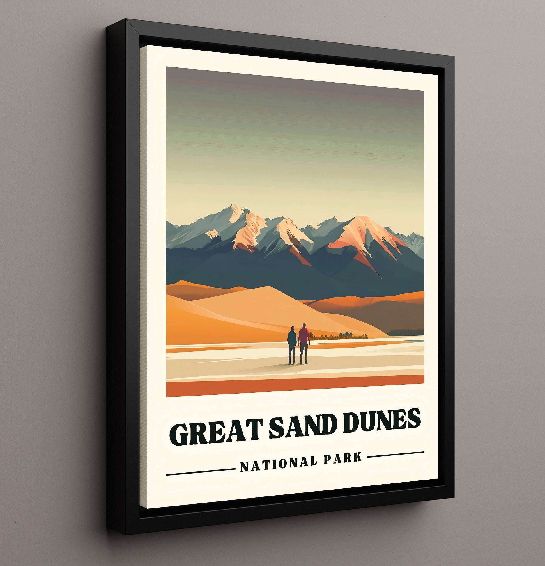 Great Sand Dunes Medano Creek National Parks Wall Art - 16x20 Framed Canvas