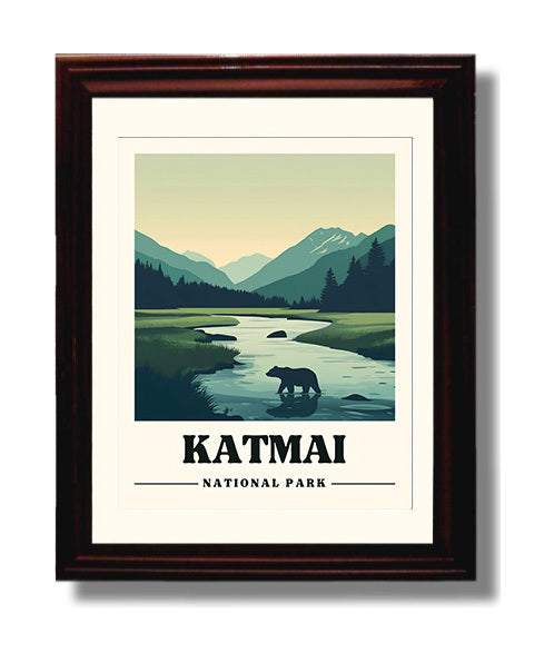 Katmai Version 1 National Parks Wall Art - 8x10 Beveled Frame