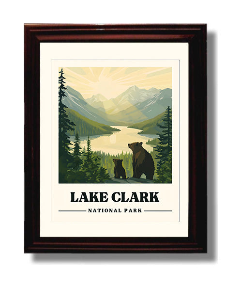 Lake Clark Twin Lakes National Parks Wall Art - 8x10 Beveled Frame