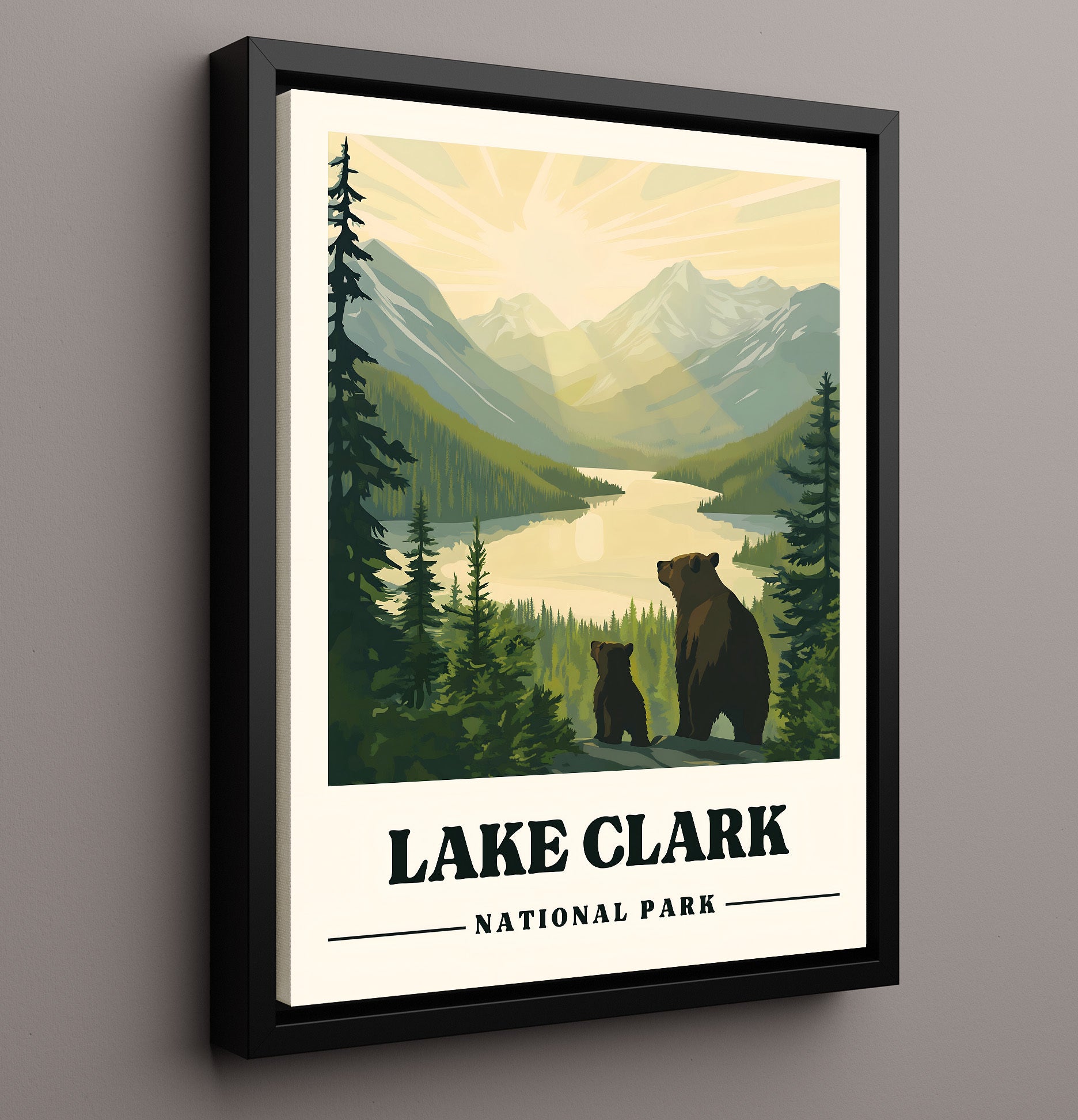Lake Clark Twin Lakes National Parks Wall Art - 16x20 Framed Canvas