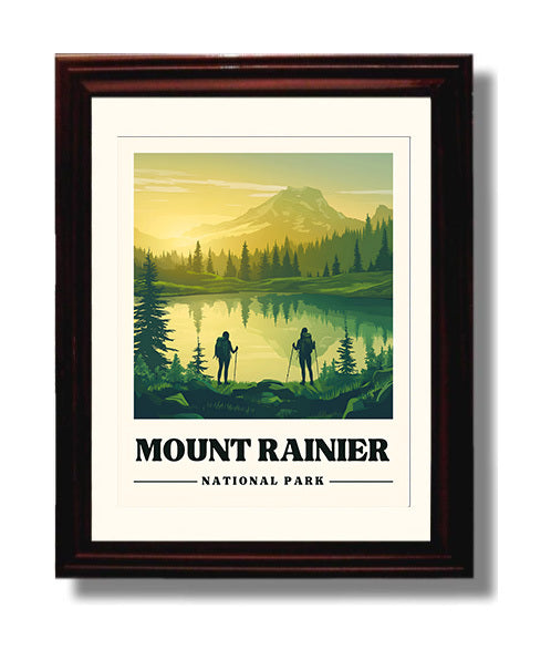 Mount Rainier Reflection Lakes National Parks Wall Art - 8x10 Beveled Frame