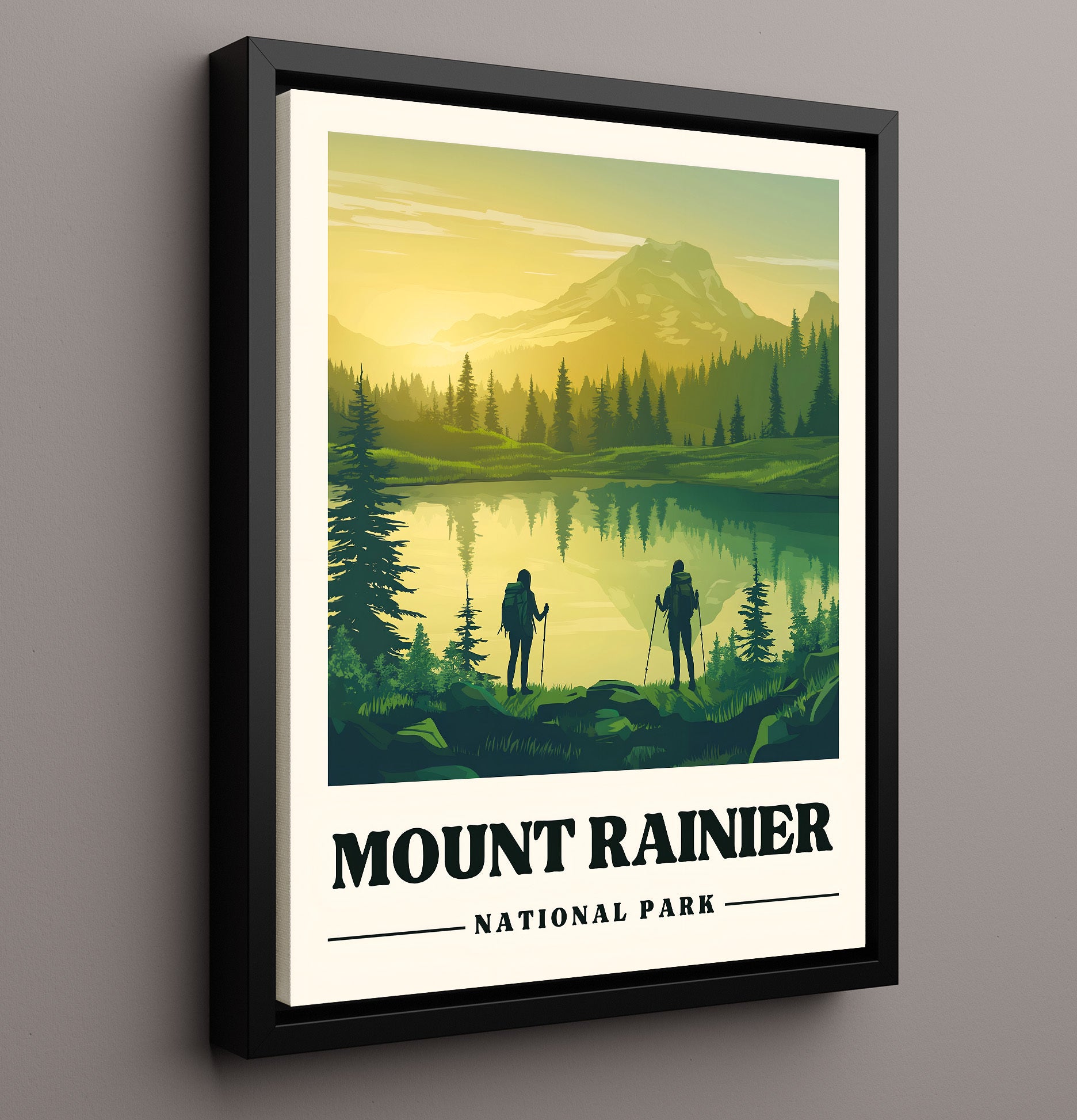 Mount Rainier Reflection Lakes National Parks Wall Art - 16x20 Framed Canvas