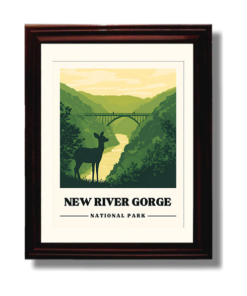 New River Gorge New River Gorge Bridge National Parks Wall Art - 8x10 Beveled Frame
