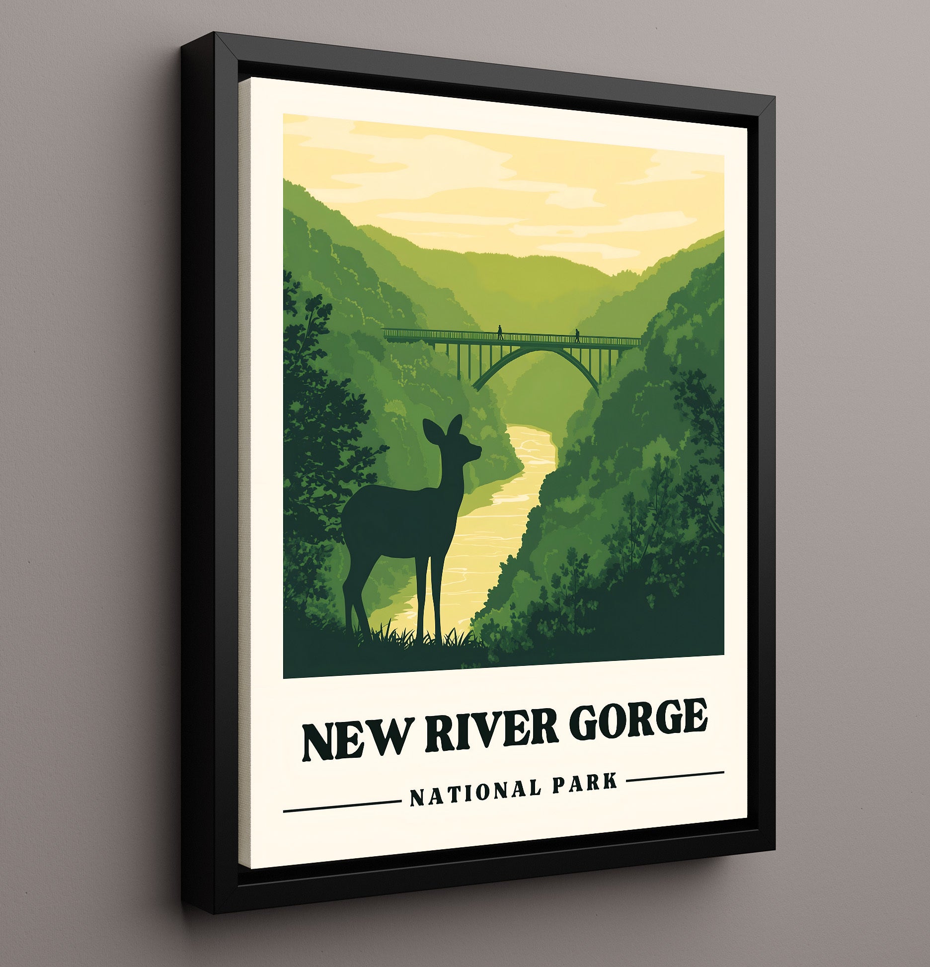 New River Gorge New River Gorge Bridge National Parks Wall Art - 16x20 Framed Canvas