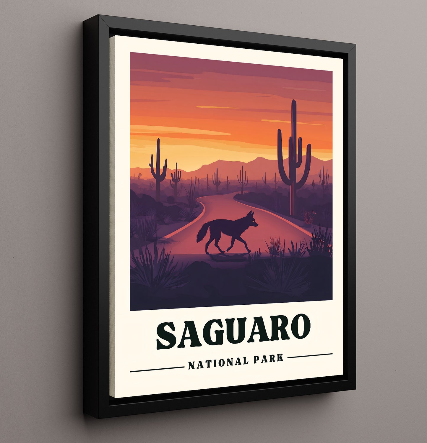 Saguaro Catus Forest Drive National Parks Wall Art - 16x20 Framed Canvas