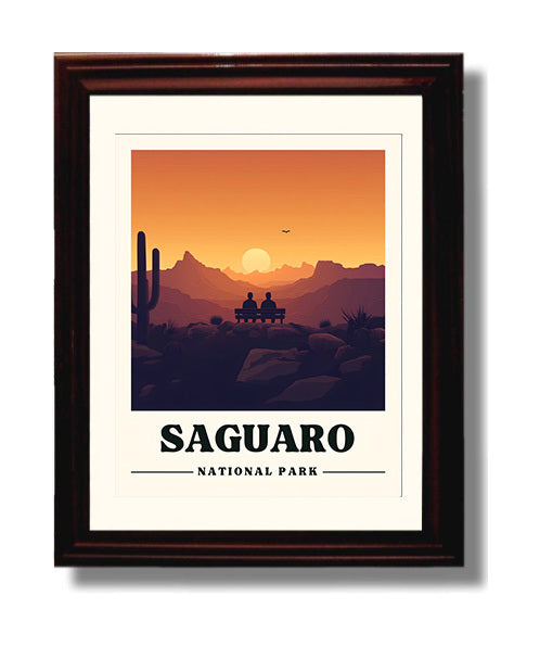 Saguaro Valley View Overlook National Parks Wall Art - 8x10 Beveled Frame