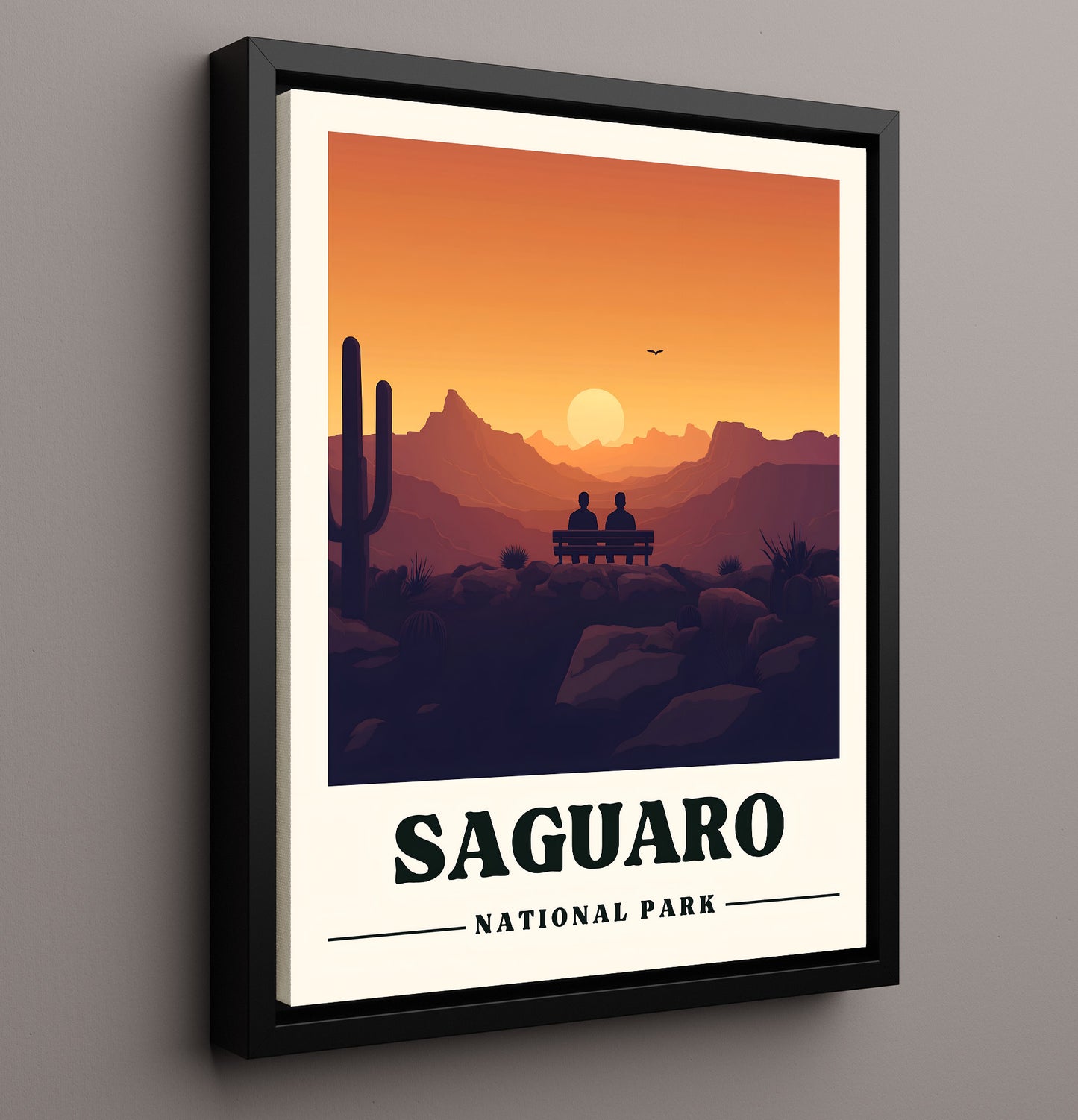 Saguaro Valley View Overlook National Parks Wall Art - 16x20 Framed Canvas