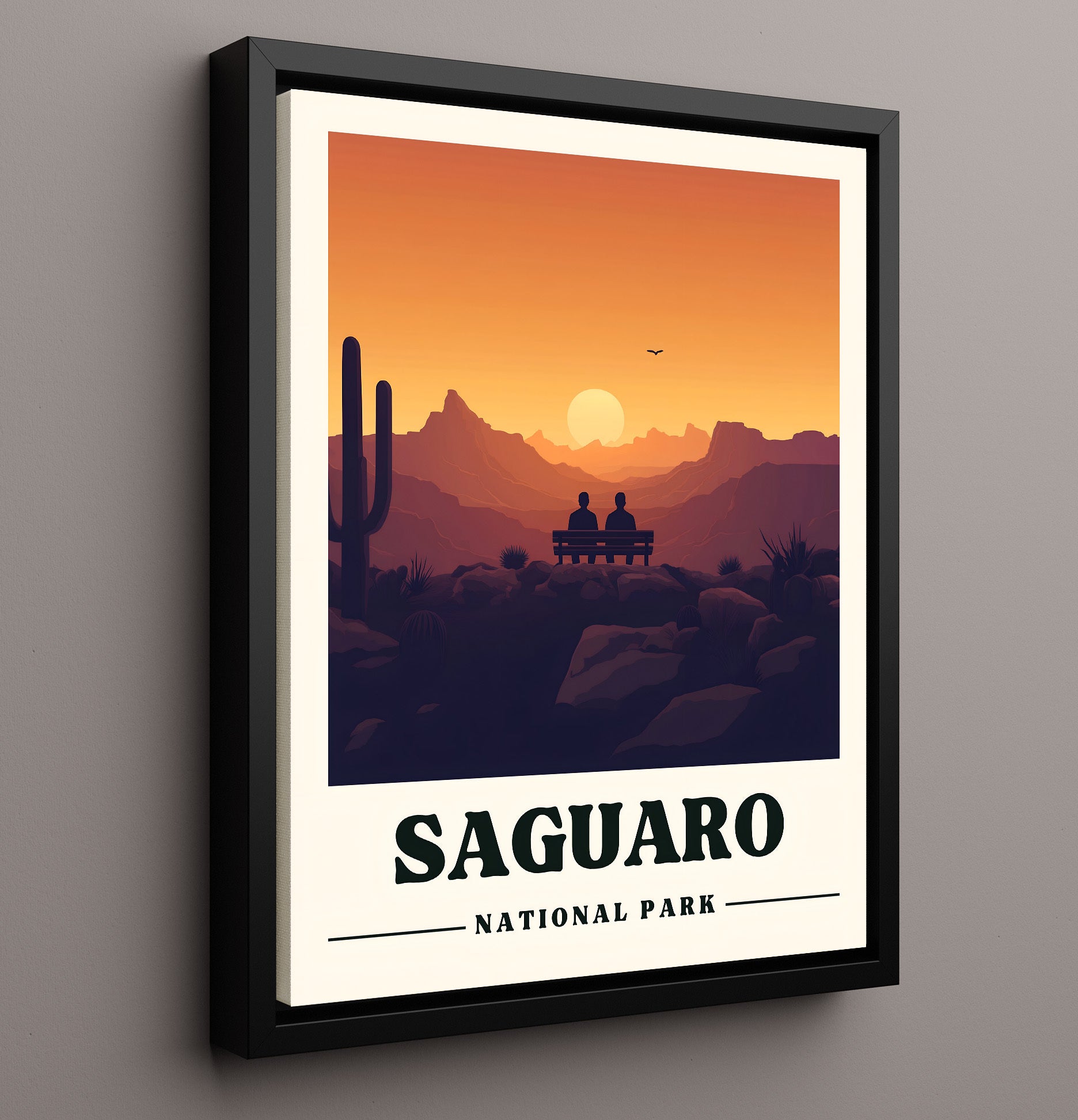 Saguaro Valley View Overlook National Parks Wall Art - 16x20 Framed Canvas