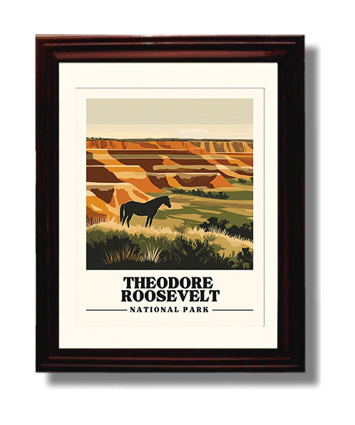 Theodore Roosevelt Painted Canyon Overlook Version 1 National Parks Wall Art - 8x10 Beveled Frame