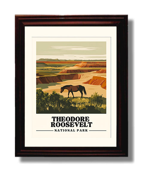 Theodore Roosevelt Painted Canyon Overlook Version 2 National Parks Wall Art - 8x10 Beveled Frame