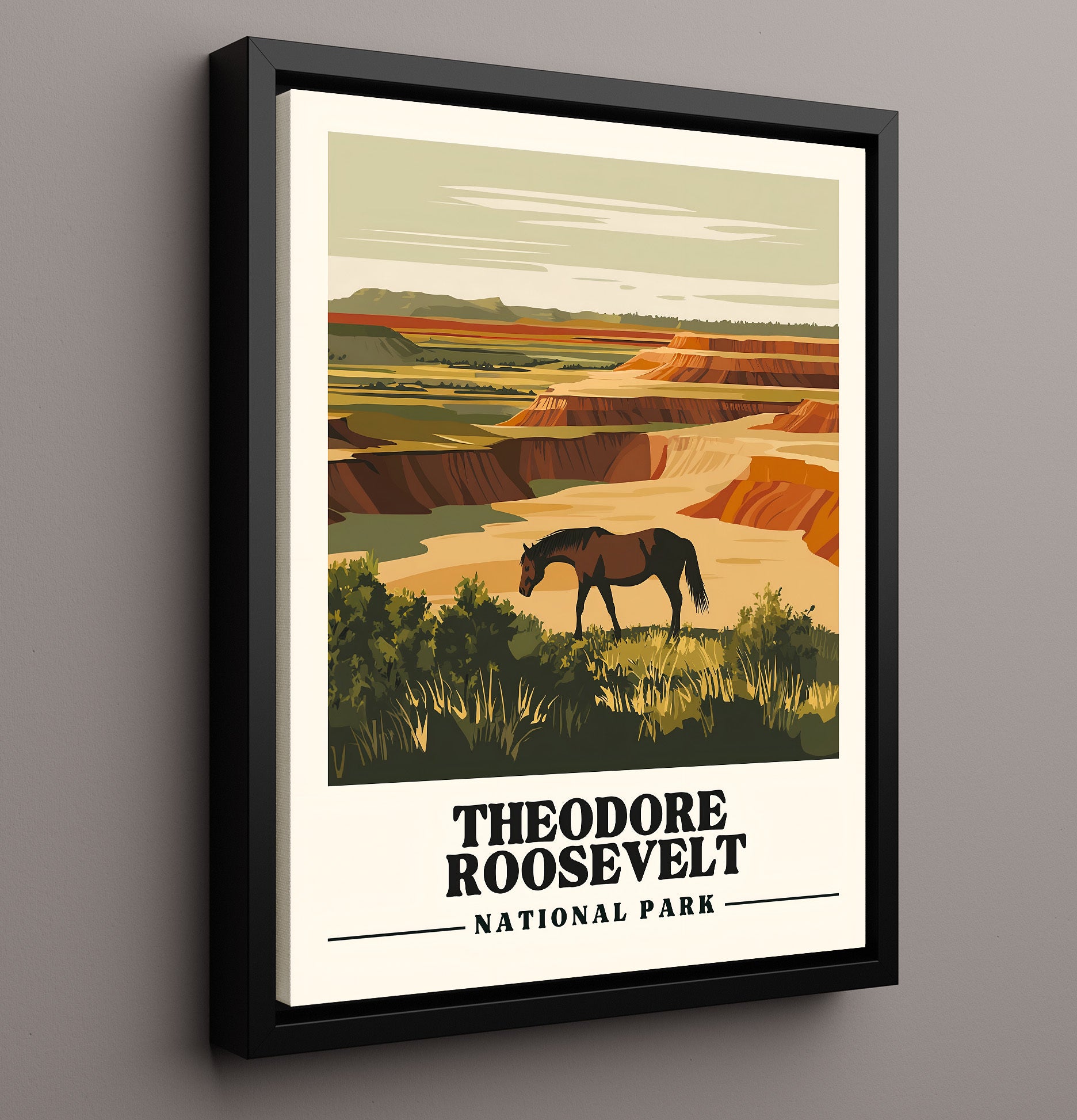 Theodore Roosevelt Painted Canyon Overlook Version 2 National Parks Wall Art - 16x20 Framed Canvas
