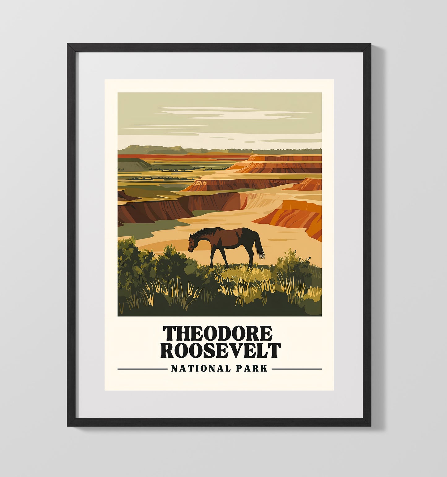 Theodore Roosevelt Painted Canyon Overlook Version 2 National Parks Wall Art - 16x20 Gallery Frame