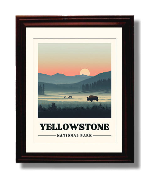Yellowstone Lamar Valley Version 2 National Parks Wall Art - 8x10 Beveled Frame