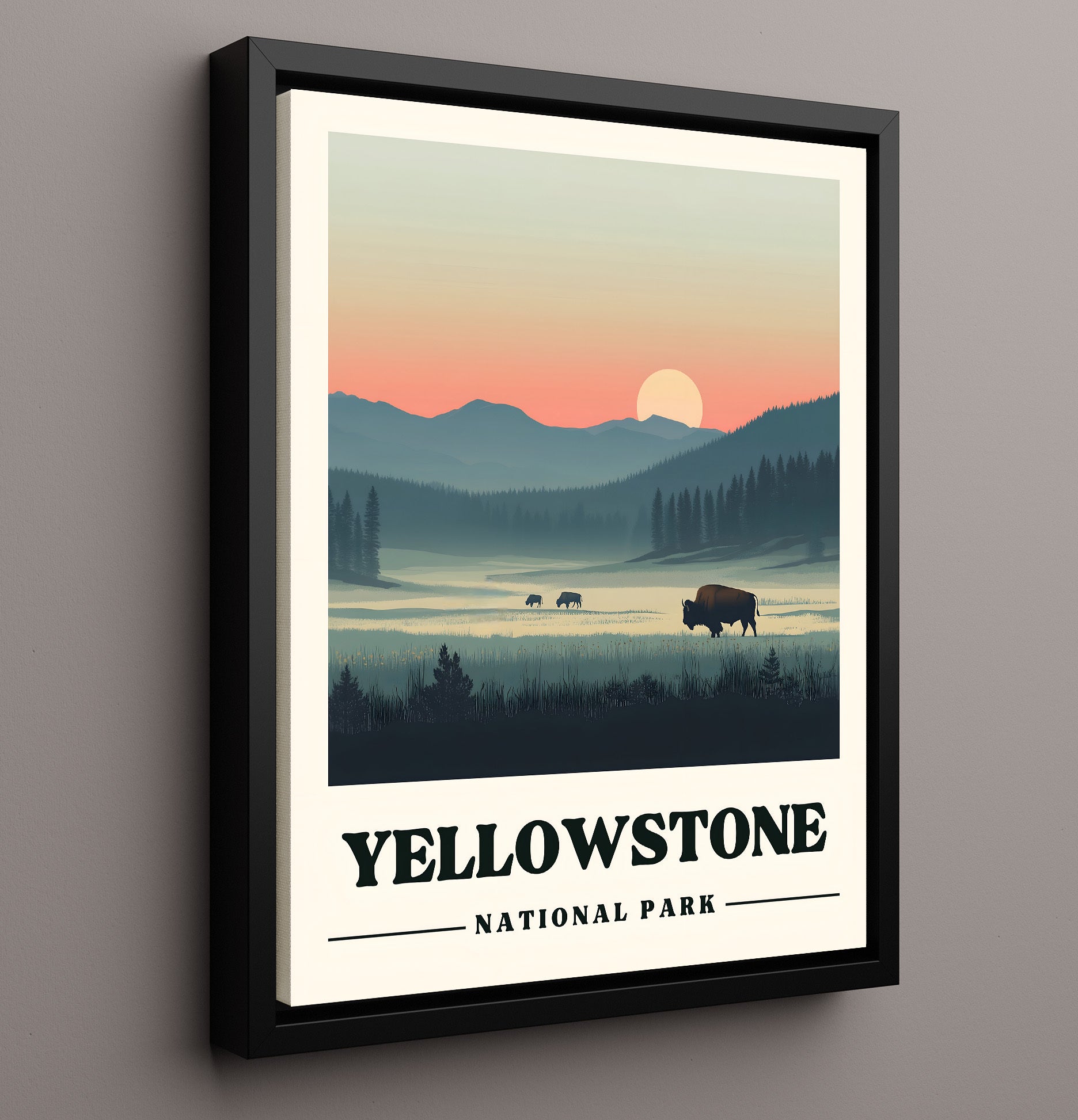 Yellowstone Lamar Valley Version 2 National Parks Wall Art - 16x20 Framed Canvas