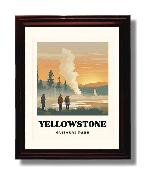 Yellowstone Old Faithful National Parks Wall Art - 8x10 Beveled Frame