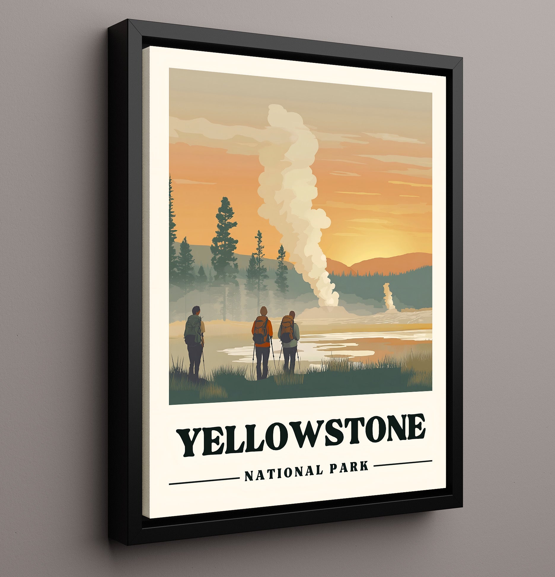 Yellowstone Old Faithful National Parks Wall Art - 16x20 Framed Canvas