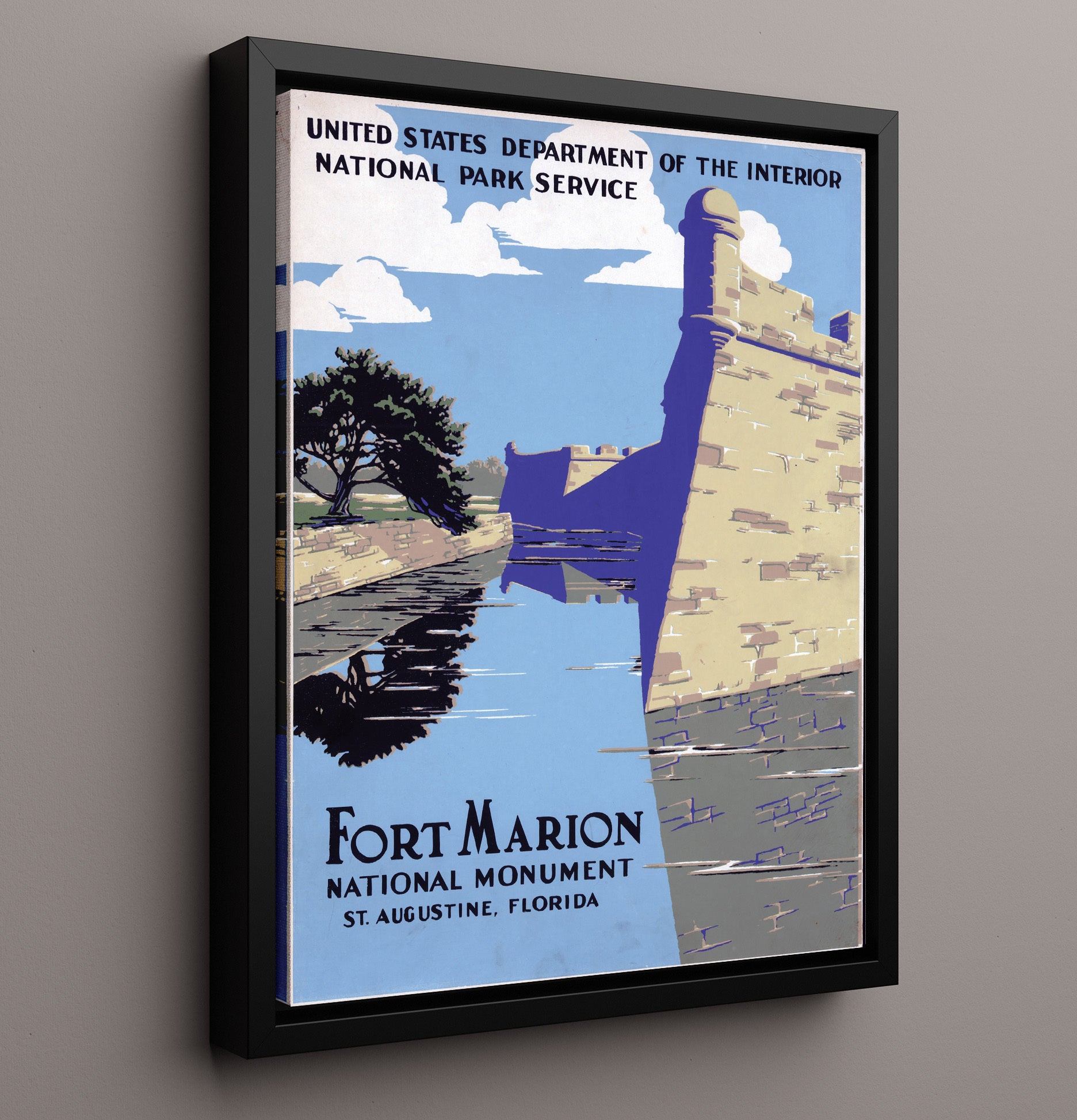 Fort Marion - Floridas Stone Sentinel National Parks Wall Art - 16x20 Framed Canvas