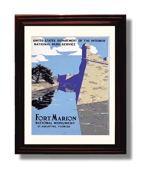 National Parks Poster - Fort Marion - Floridas Stone Sentinel National Parks Vintage Framed Prints Framed 8x10