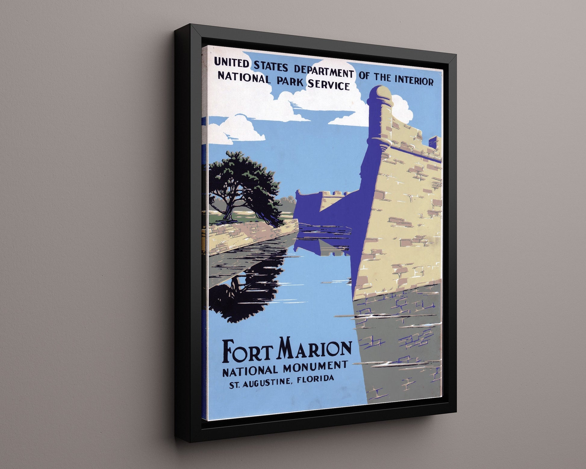 National Parks Poster - Fort Marion - Floridas Stone Sentinel National Parks Vintage Framed Prints Floating Canvas 16x20
