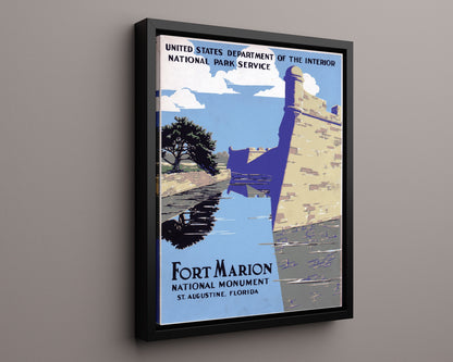 National Parks Poster - Fort Marion - Floridas Stone Sentinel National Parks Vintage Framed Prints Floating Canvas 16x20
