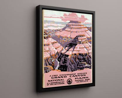 National Parks Poster - Grand Canyon - Painted in Pink National Parks Vintage Framed Prints Floating Canvas 16x20