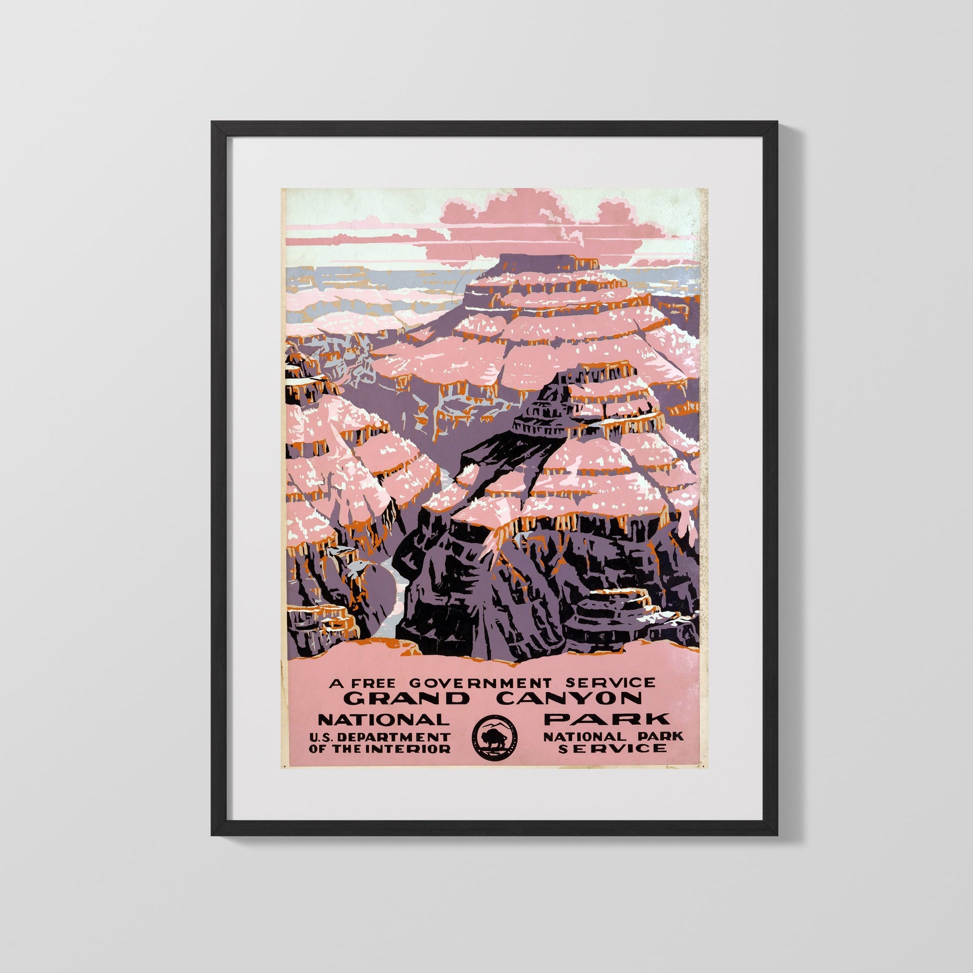 National Parks Poster - Grand Canyon - Painted in Pink National Parks Vintage Framed Prints Gallery Frame 16x20