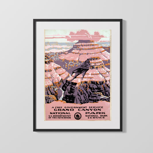 National Parks Poster - Grand Canyon - Painted in Pink National Parks Vintage Framed Prints Gallery Frame 16x20